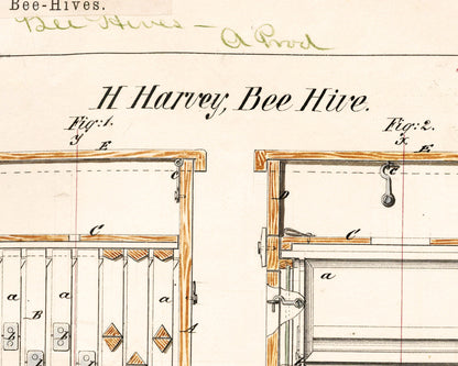 Bee Hive Drawing | Antique mechanical engineering diagram | 19th century innovation | Historical small business inventions