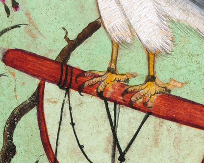 Falcon on a perch | Vintage India bird art | Malachite background | Antique Rajasthan print | Southeast Asia art | Animal, nature wall art