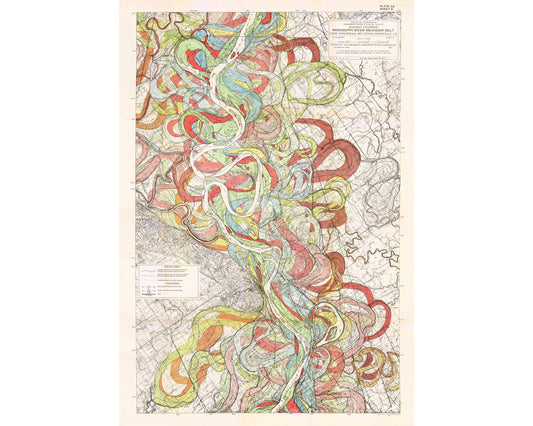 Mississippi River Meander print | Colorful geography wall art | Vintage topographical map  | Antique American cartography | Travelers art