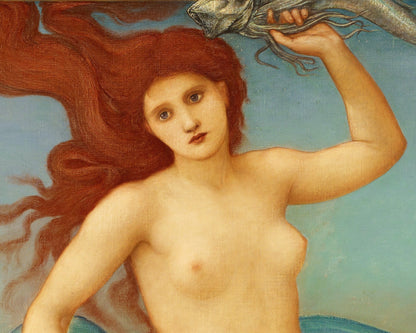 Vintage mermaid art print | Sea Nymph | Nude female painting | Nautical wall art | Art nouveau | Pre-Raphaelite | Edward Coley Burne-Jones