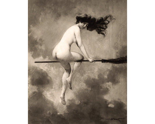 Digital Download Wall Art - Départ pour le Sabbat - Witch on her broom | Vintage nude woman print | Albert Joseph Penot | Gothic wall art | Halloween art print | Modern vintage decor