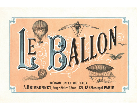 Vintage style poster featuring text and illustrations related to hot air balloons with a background suggesting a vintage Paris map.