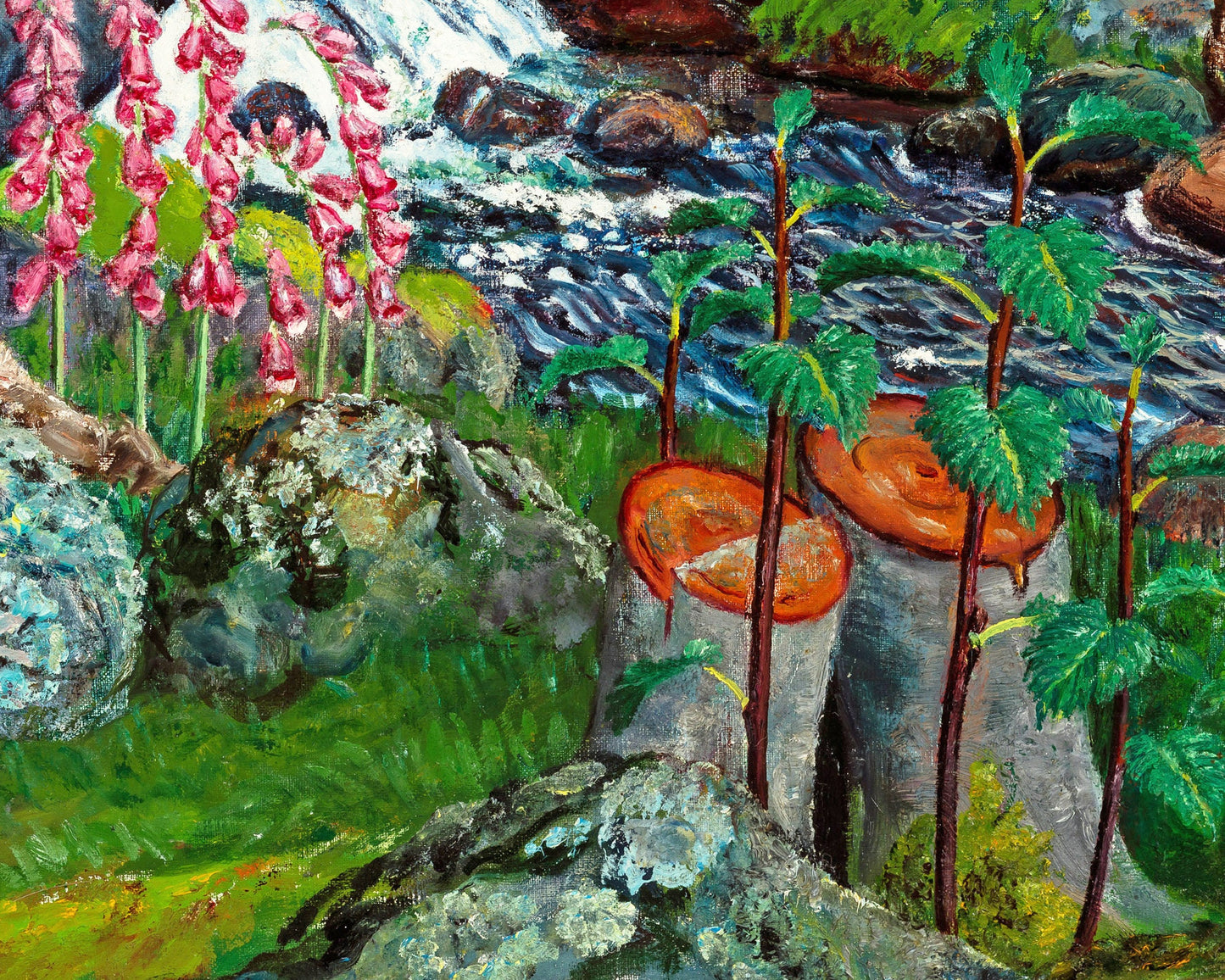 Vintage forest art print | Foxgloves | Women picking berries | Tree and nature wall art | Nikolai Astrup fine art