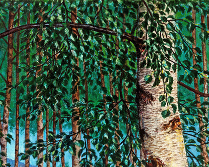 Vintage forest art print | Foxgloves | Women picking berries | Tree and nature wall art | Nikolai Astrup fine art