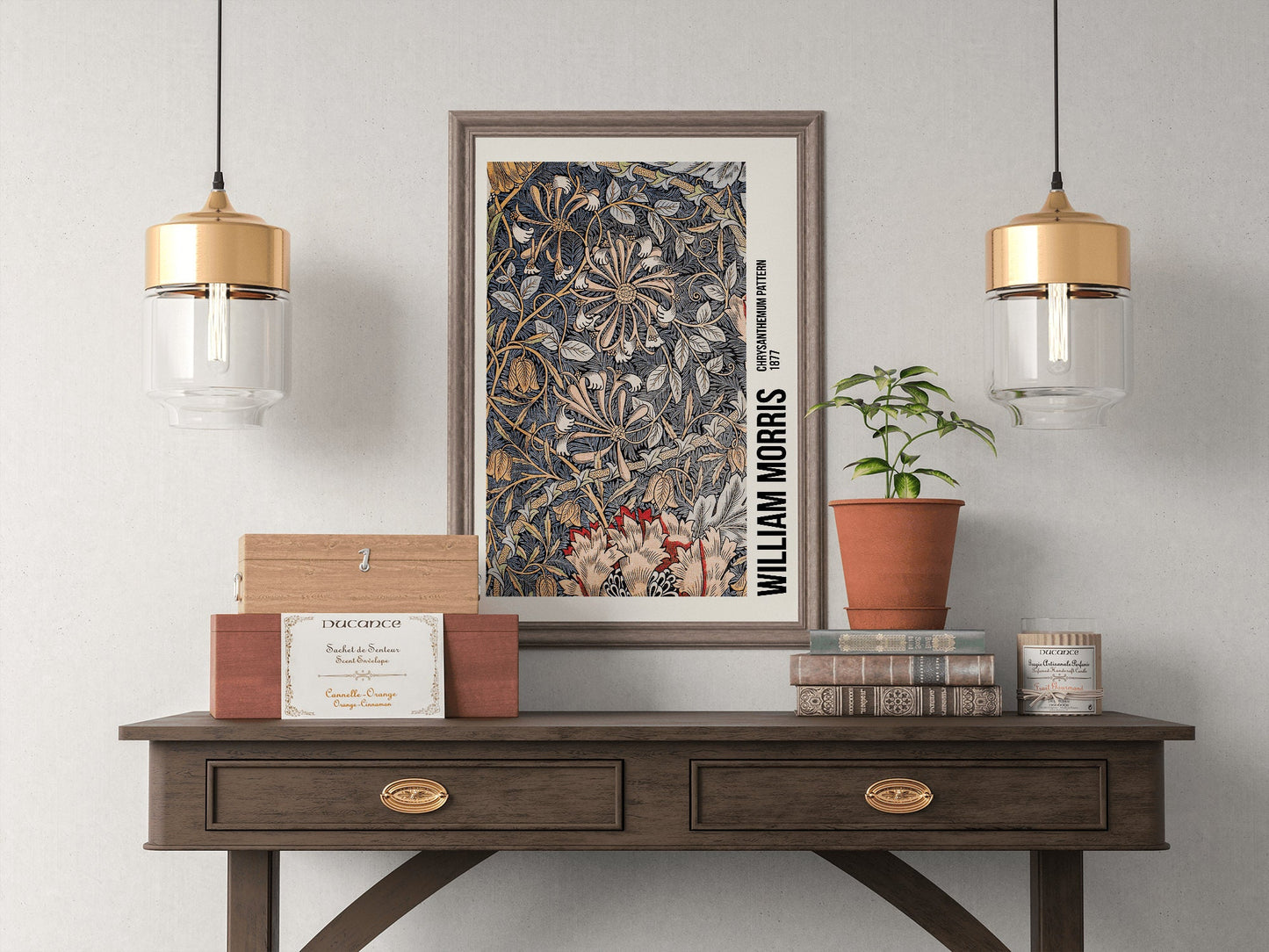 William Morris Exhibition Poster, William Morris Print, Art Nouveau, Honeysuckle Pattern, Fabric Textured Background, Victorian, Home Decor