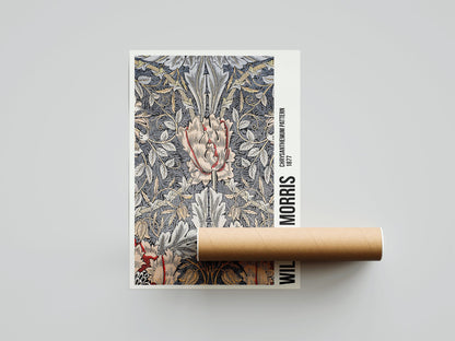 William Morris Exhibition Poster, William Morris Print, Art Nouveau, Honeysuckle Pattern, Fabric Textured Background, Home Decor, Victorian