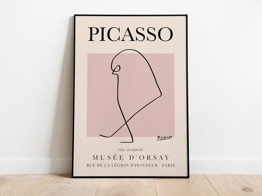 Picasso - Sparrow, Exhibition Vintage Line Art Poster, L'éléphant Minimalist Line Drawing, Ideal Home Decor or Gift Print